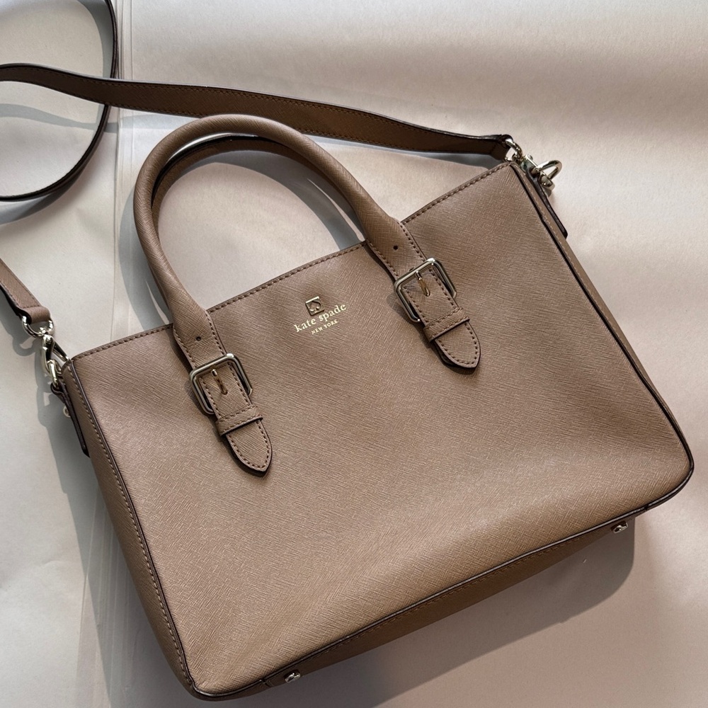 kate spade Taupe Leather Top-Handle Satchel with Strap